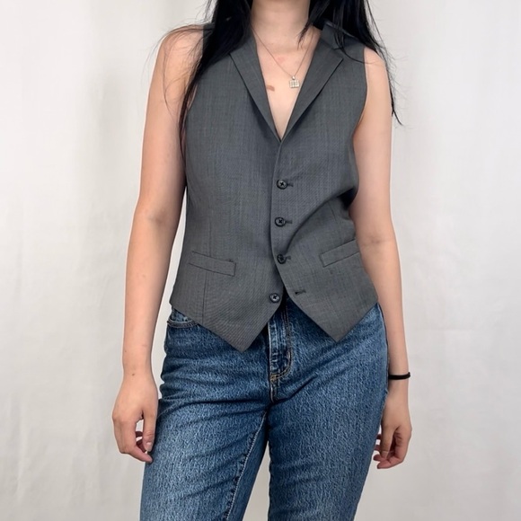 Vintage Alfani Grey 100% Wool Boyfriend Vest Waistcoat - Picture 2 of 8